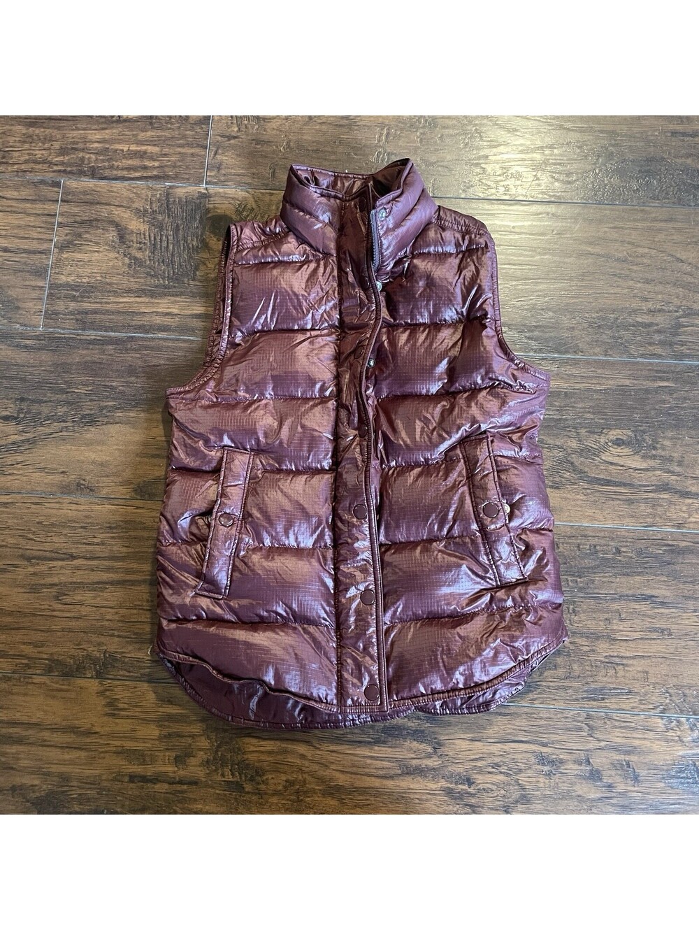 J. Crew Women XXS Ripstop Purple Maroon Down Filled Full Zip Pockets Vest Nylon